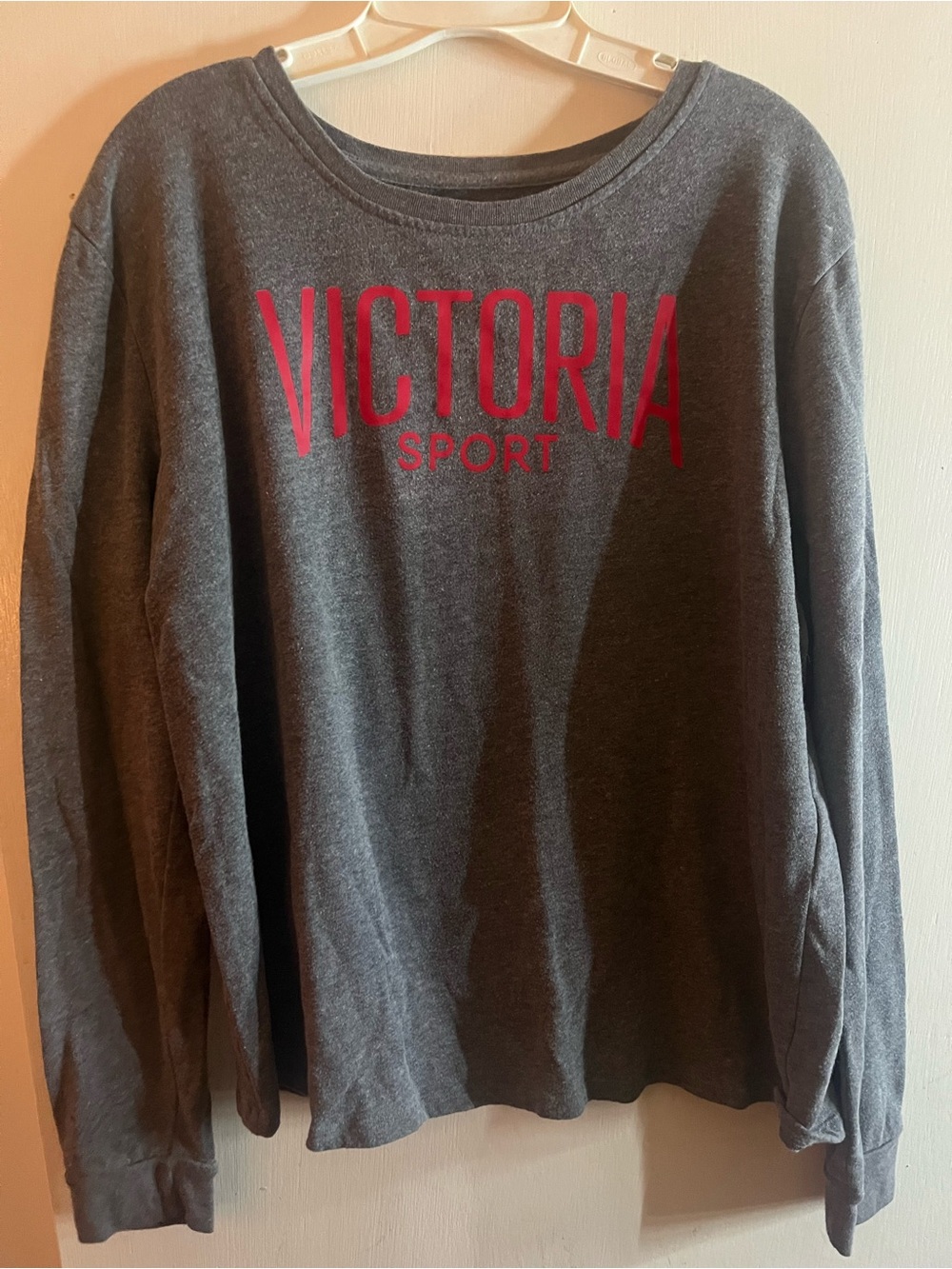 PINK Victoria's Secret Gray Long Sleeve Crewneck with Pink VICTORIA SPORT Logo